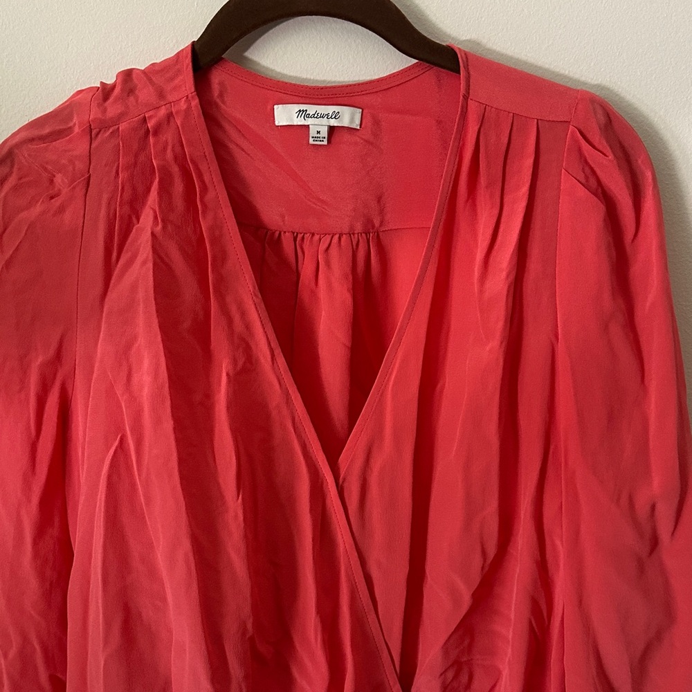 Madewell Salmon Silk Wrap Blouse - Picture 4 of 6